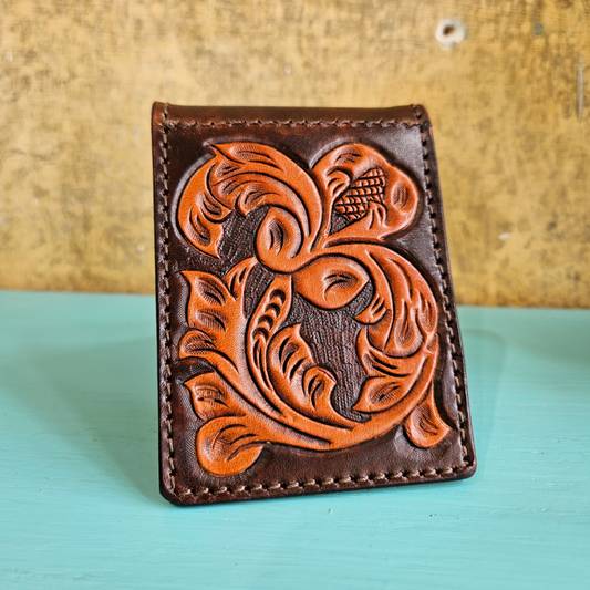 Floral Tooled Leather Money Clip