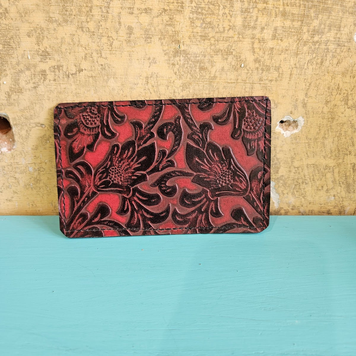 Embossed Leather Flat Card Holder