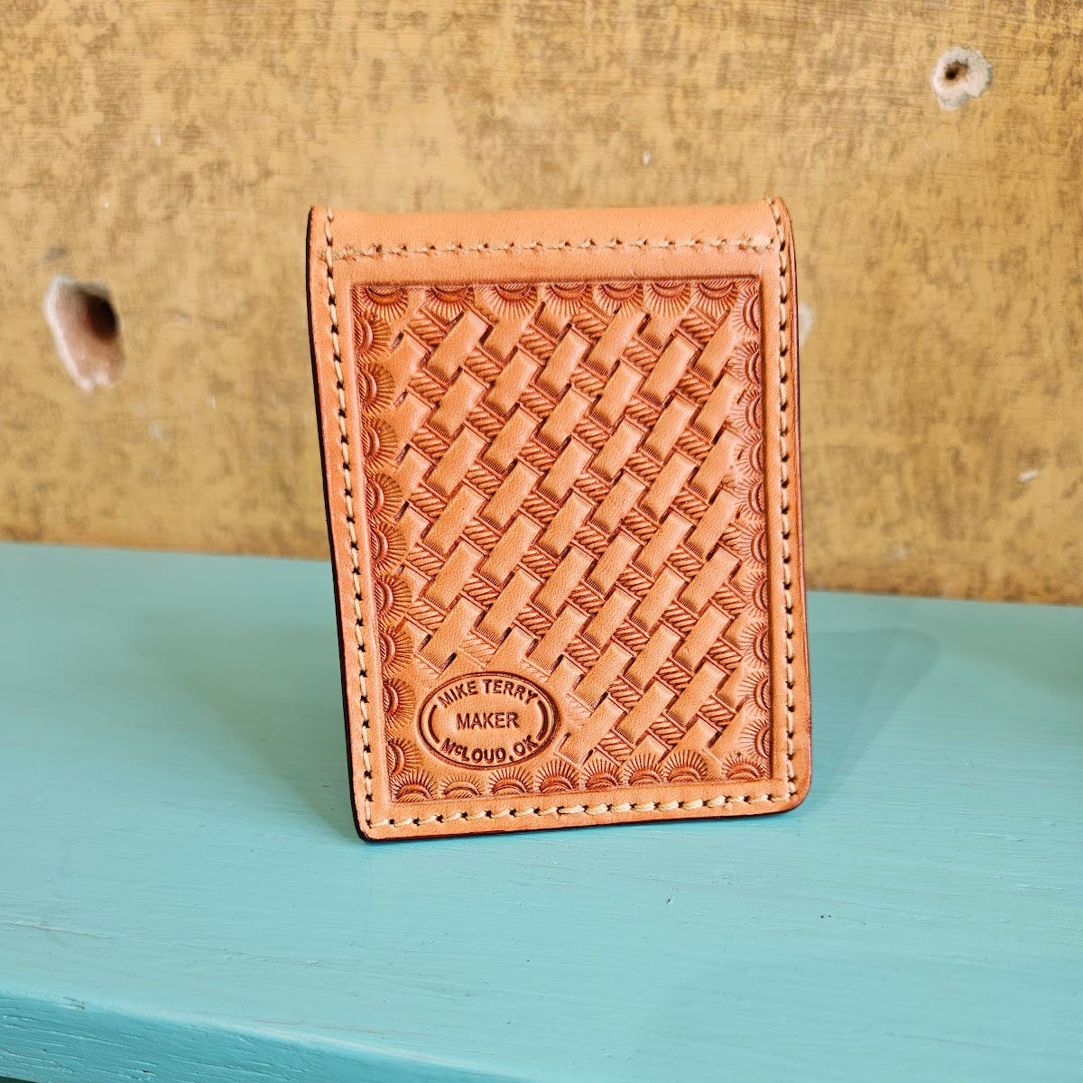 Basket Stamped Leather Money Clip