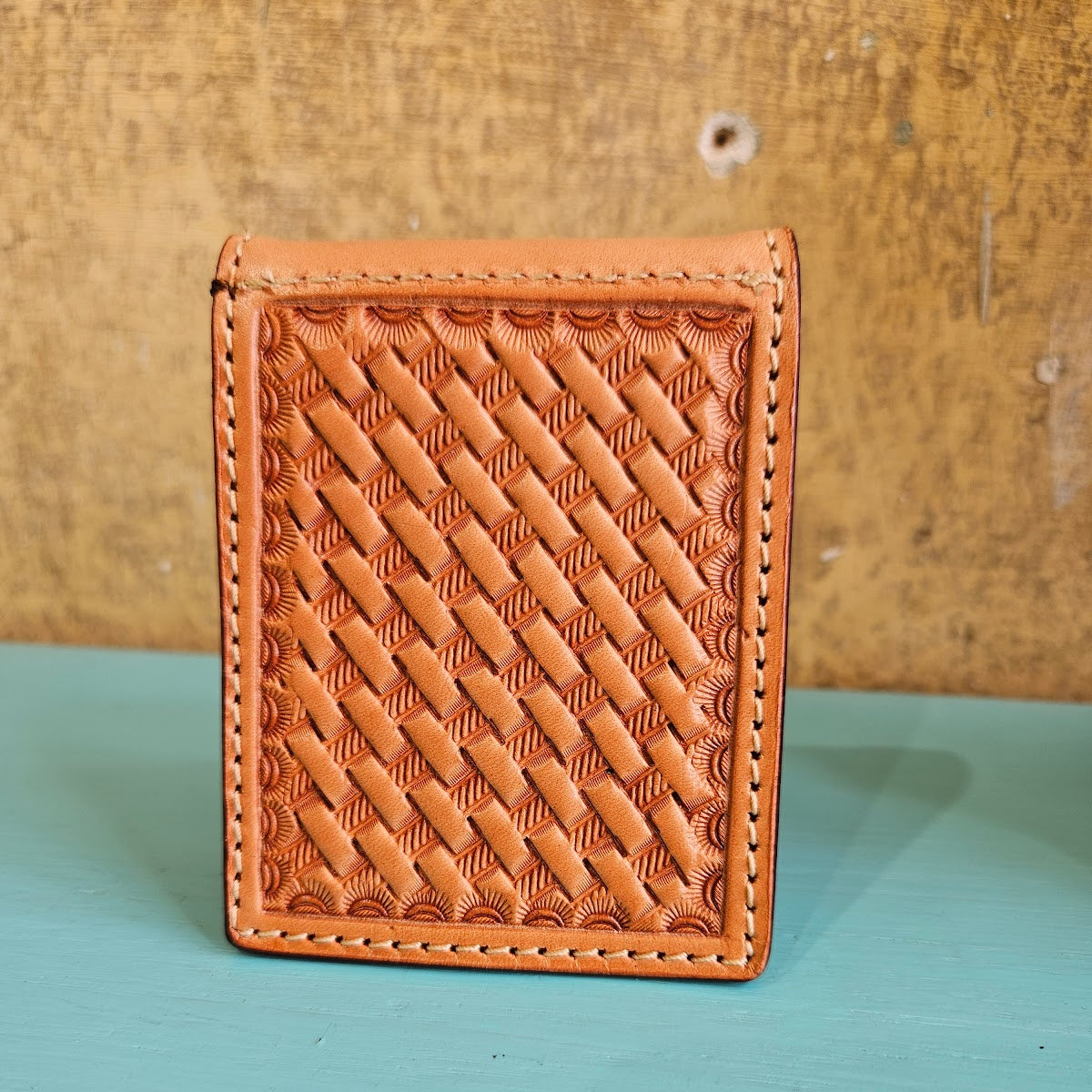 Basket Stamped Leather Money Clip