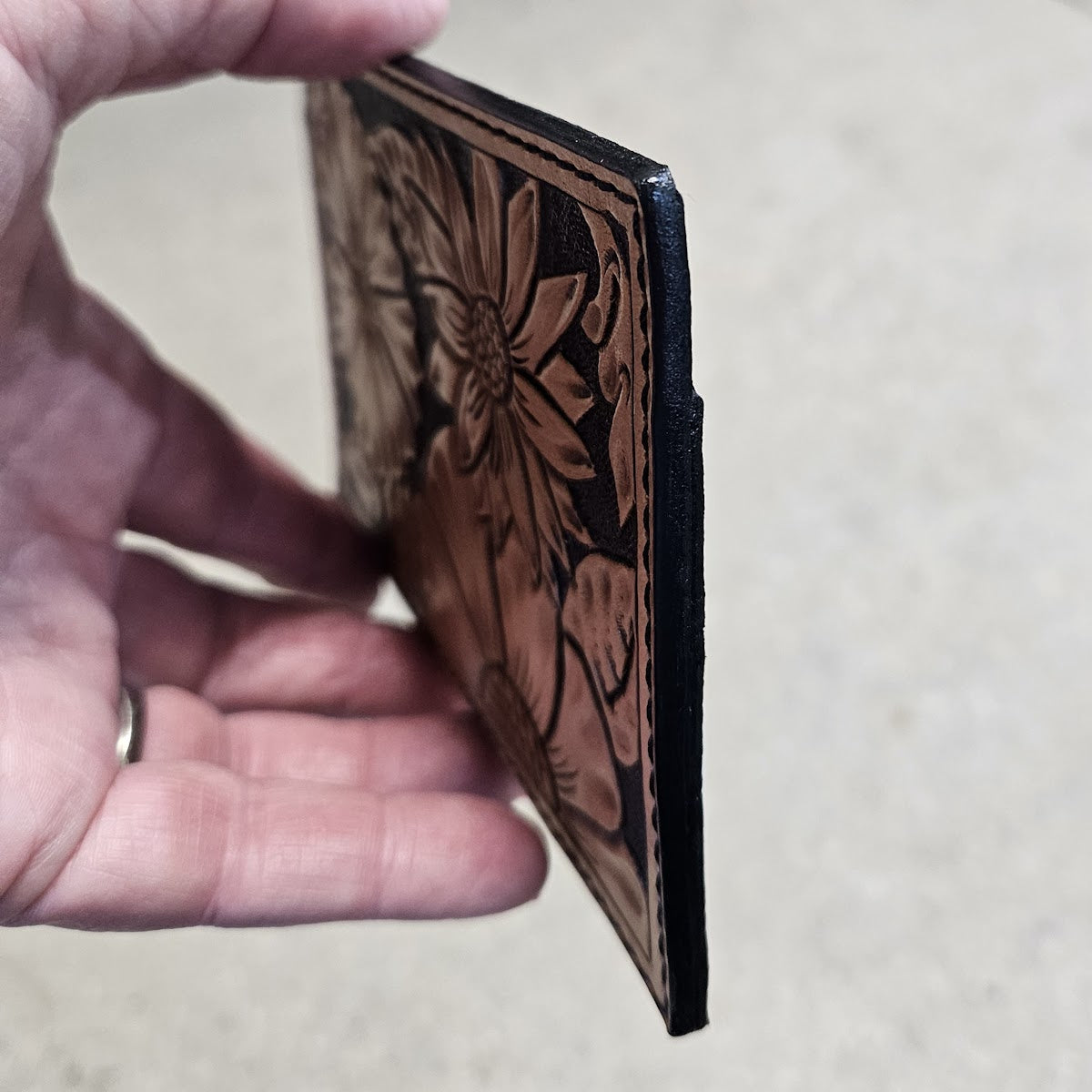 Floral Tooled Flat Card Holder