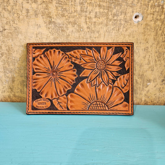 Floral Tooled Flat Card Holder
